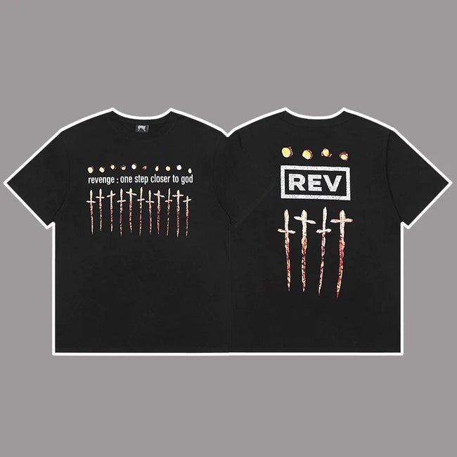 Revenge "One Step Closer to God" Crosses Graphic Short Sleeve T-Shirt Hover Image