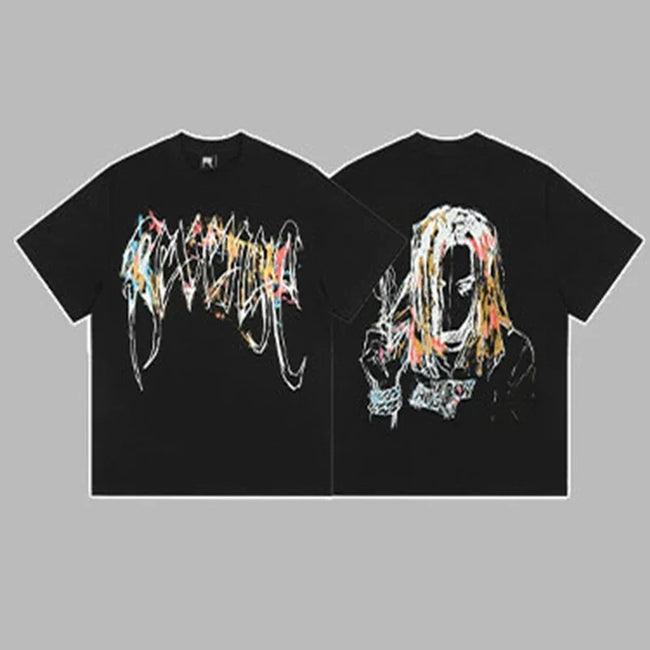 Revenge Colorful Graffiti Arch Logo & Portrait Graphic Short Sleeve T-Shirt Black Hover Image