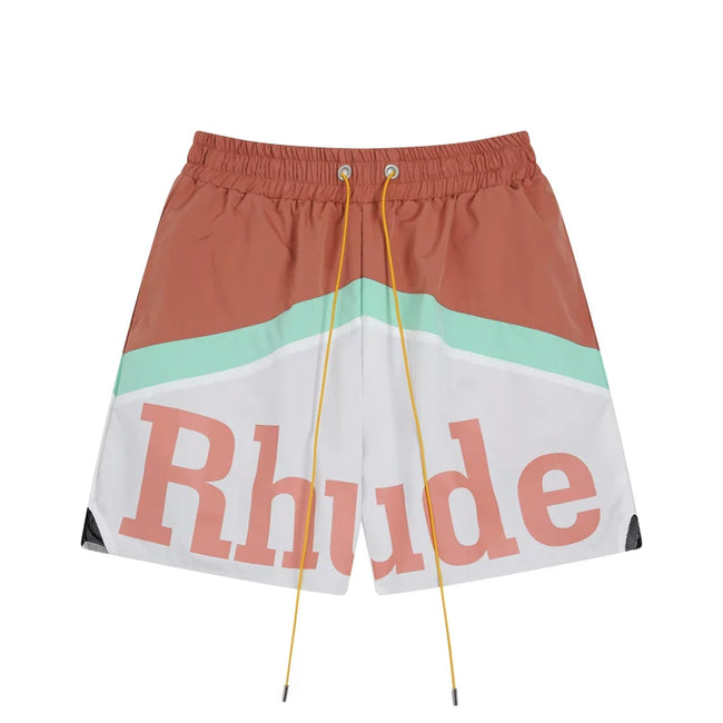 RHUDE Colorblock Script Logo Drawstring Athletic Shorts - Brown / White Hover Image