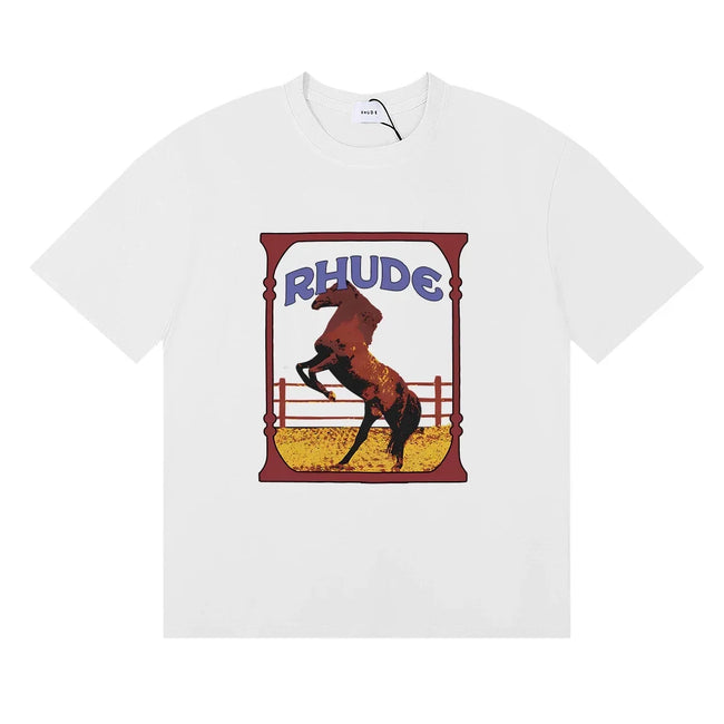 RHUDE Graphic Print T-Shirt - White Rearing Horse Motif Hover Image