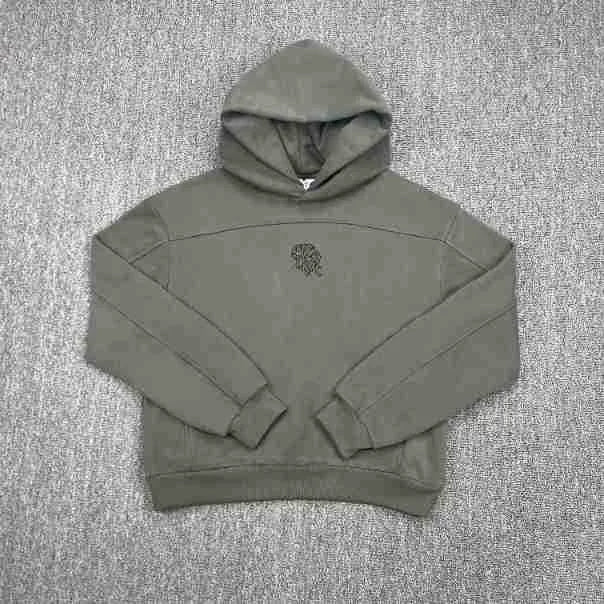 Mertra Seam-Detailed Emblem Hoodie - Olive Grey Hover Image