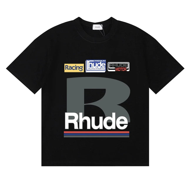 RHUDE Racing Motif Graphic Print T-Shirt - Black Hover Image