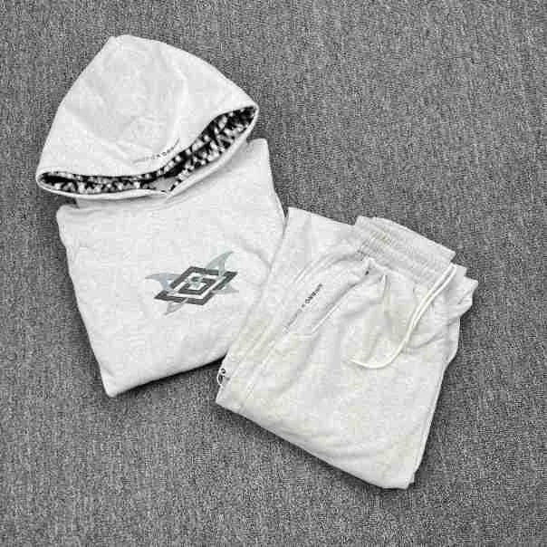 Mertra Monogram Lined Fleece Tracksuit Set - Light Grey Hover Image