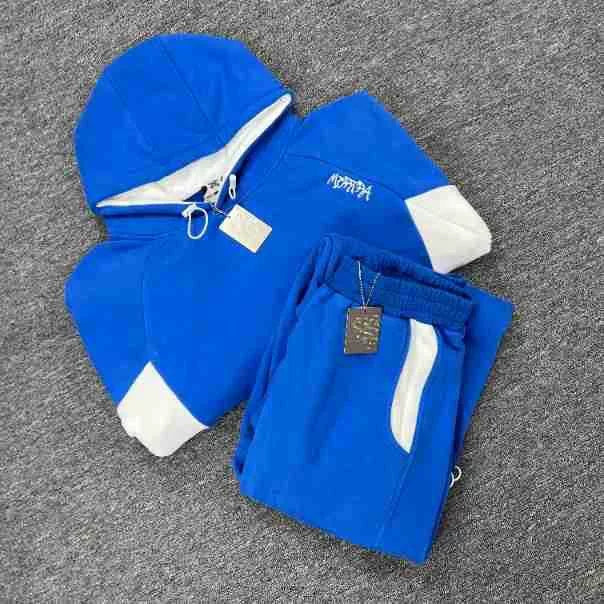 Mertra Contrast Colorblock Fleece Tracksuit Set - Royal Blue/White Hover Image