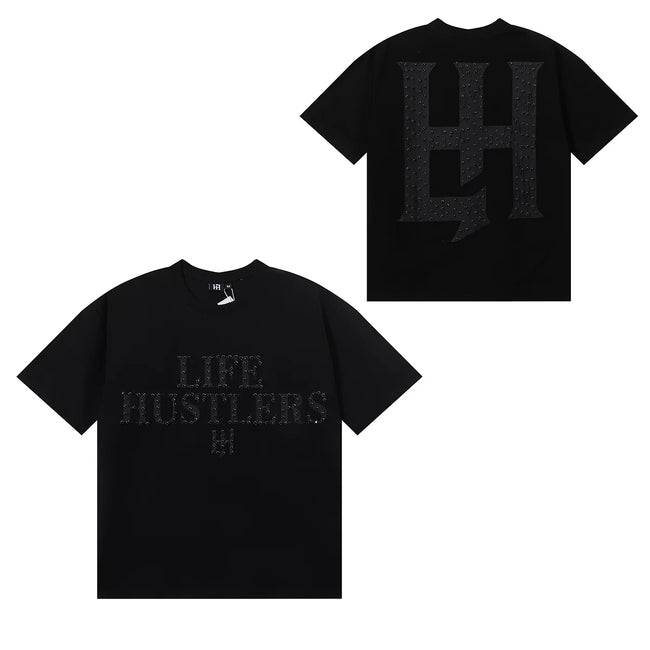 Life Hustlers Minimalist Serif Logo Tee - Tonal Black Hover Image
