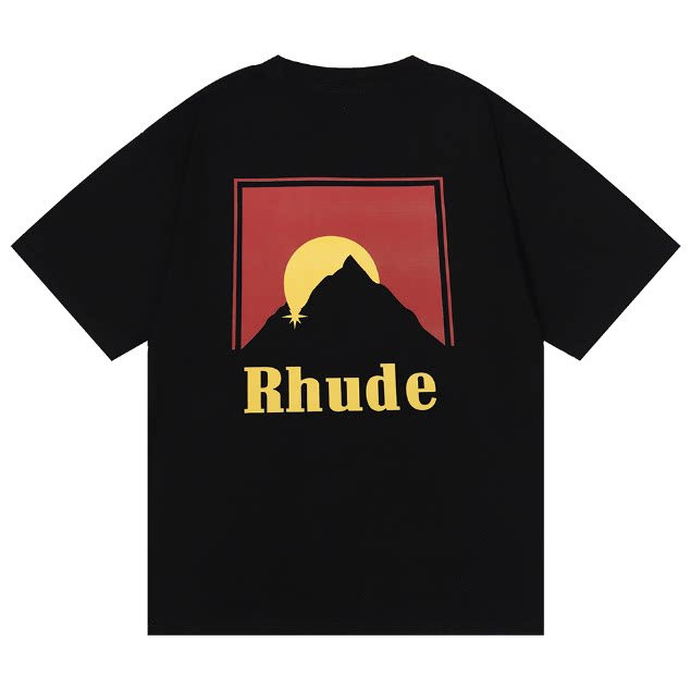 RHUDE Sunset Mountain Graphic Print T-Shirt - Black Hover Image