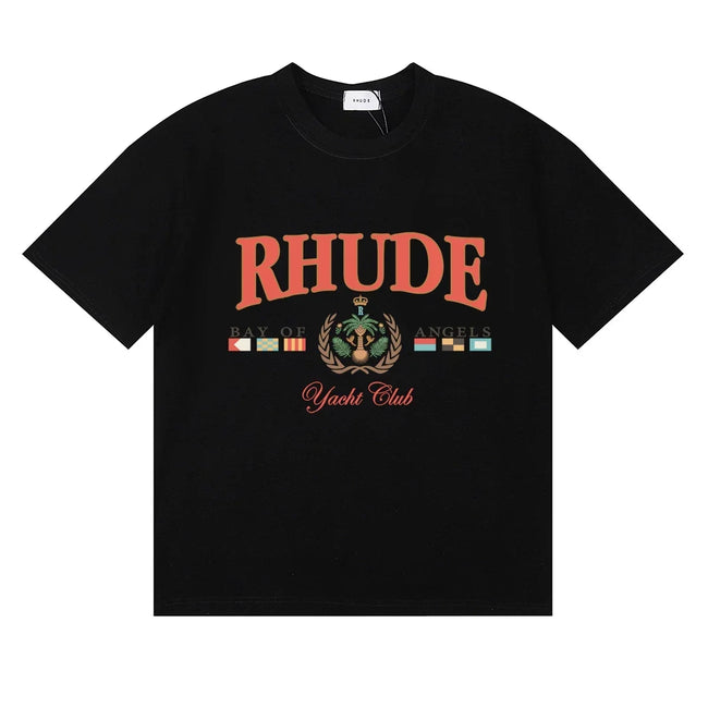 RHUDE "Bay of Angels Yacht Club" Graphic Print T-Shirt - Black Hover Image