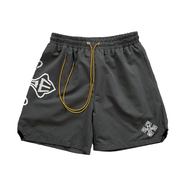 RHUDE Cross Logo Graphic Drawstring Athletic Shorts - Dark Grey Hover Image