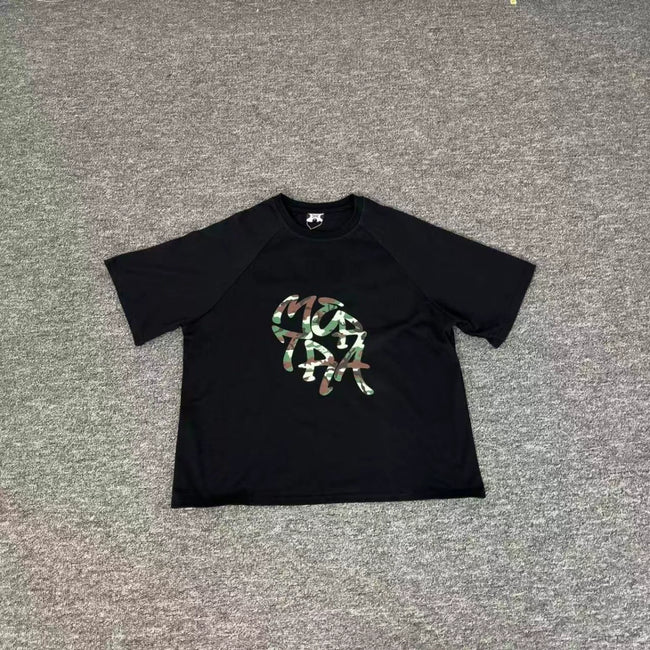 Mertra Floral Logo Tee - Black (Green Floral) Hover Image