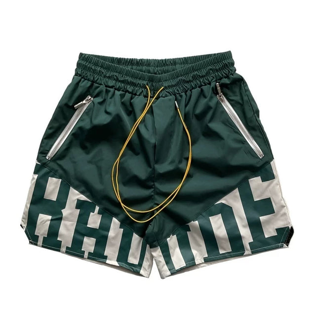 RHUDE Logo Panel Athletic Shorts - Forest Green / White Hover Image