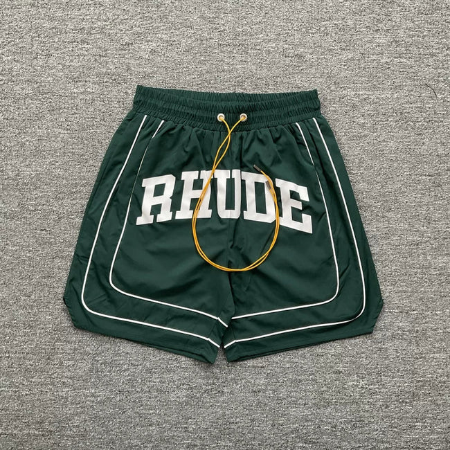 RHUDE Piping Arch Logo Drawstring Athletic Shorts - Dark Green Hover Image