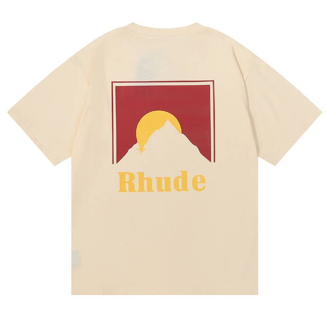 RHUDE Sunset Mountain Graphic Print T-Shirt - Cream Hover Image