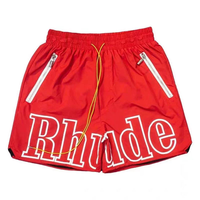 RHUDE Outline Script Logo Drawstring Athletic Shorts - Red Hover Image