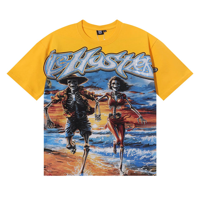 Life Hustlers Skeleton Couple Graphic Tee - Yellow Hover Image