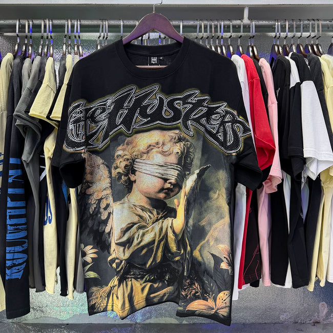 Life Hustlers Cherub Angels Graphic Tee - Black (Vintage Edition) Hover Image