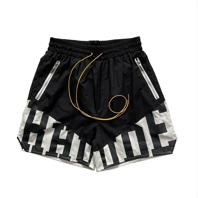 RHUDE Logo Panel Athletic Shorts - Black / White Hover Image