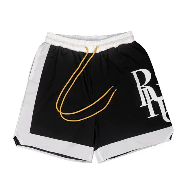 RHUDE Side-Panel Logo Drawstring Athletic Shorts - Black / White Hover Image