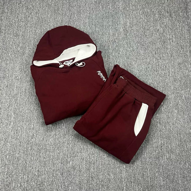Mertra Contrast Colorblock Fleece Tracksuit Set - Burgundy/White Hover Image