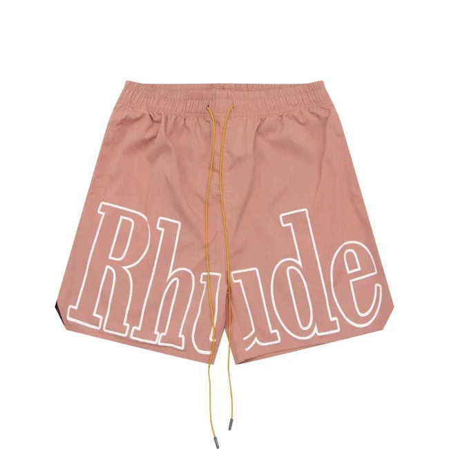 RHUDE Signature Script Logo Athletic Shorts - Dusty Rose / White Hover Image