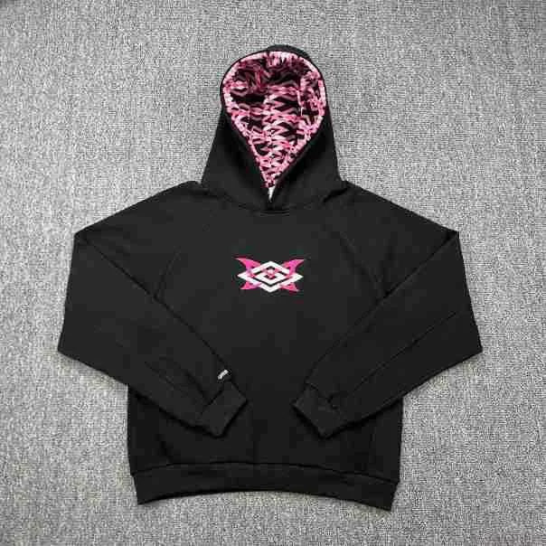 Mertra Monogram Lined Fleece Hoodie - Black/Pink Hover Image