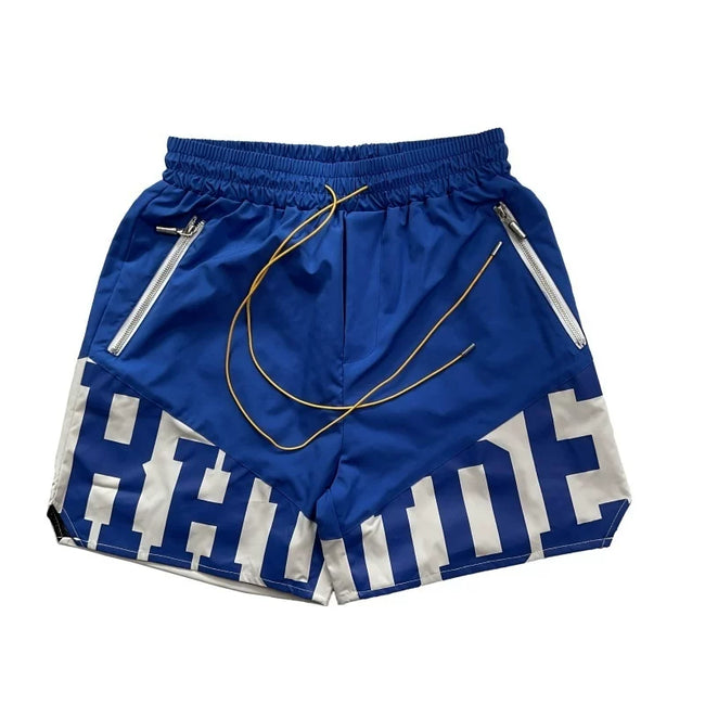 RHUDE Logo Panel Athletic Shorts - Blue / White Hover Image