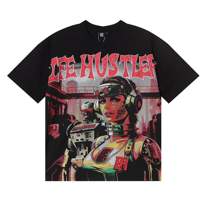 Life Hustlers Cyberpunk Cyborg Graphic Tee - Black Hover Image