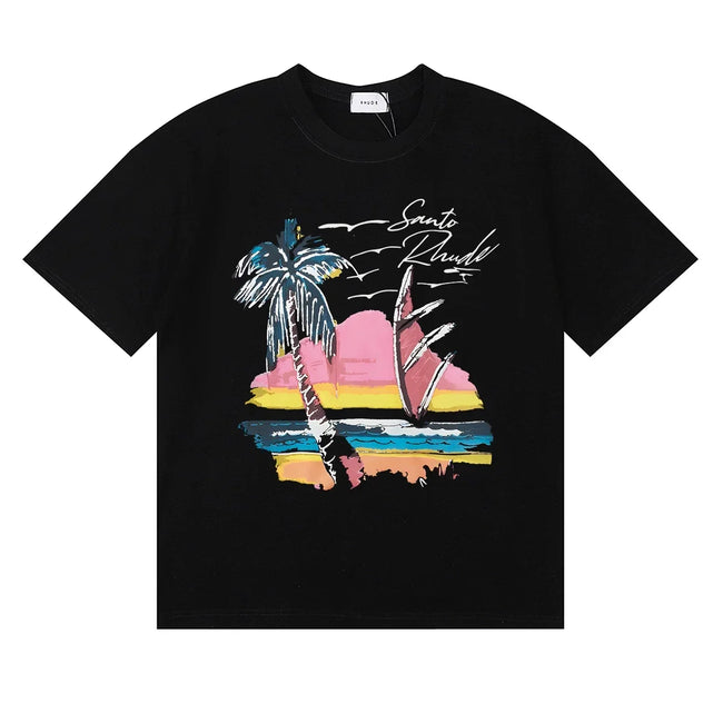 RHUDE Sunset Beach Graphic Print T-Shirt - Black Hover Image