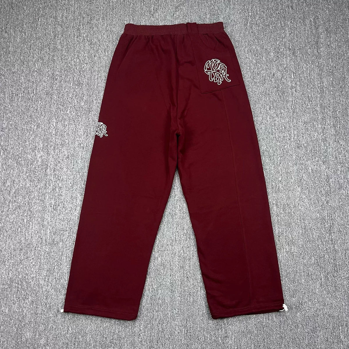 Mertra Contrast Pocket Straight-Leg Sweatpants - Burgundy/White