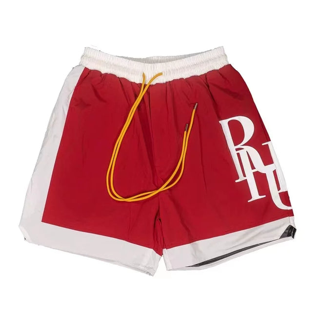 RHUDE Side-Panel Logo Drawstring Athletic Shorts - Red / White Hover Image