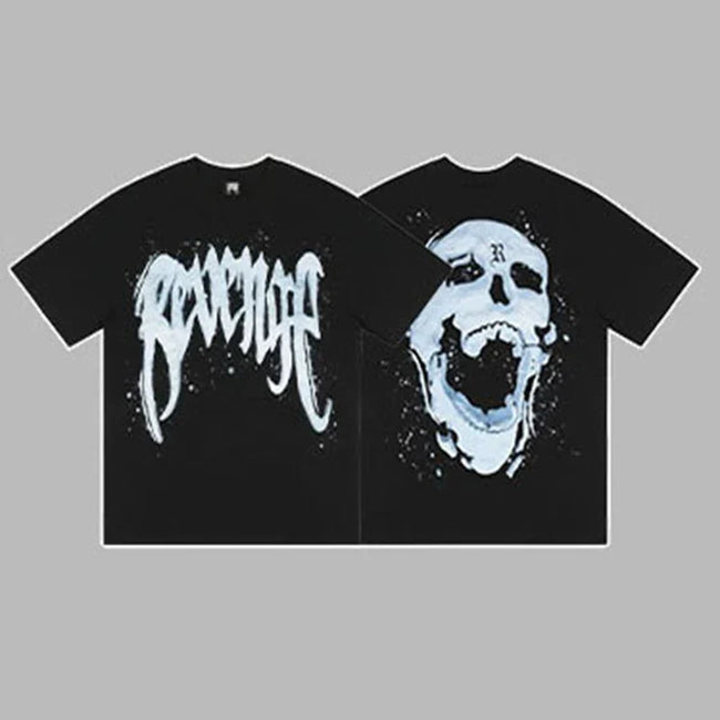 Revenge Silver & Blue Arch Logo & Smoke Skull Graphic Short Sleeve T-Shirt Hover Image