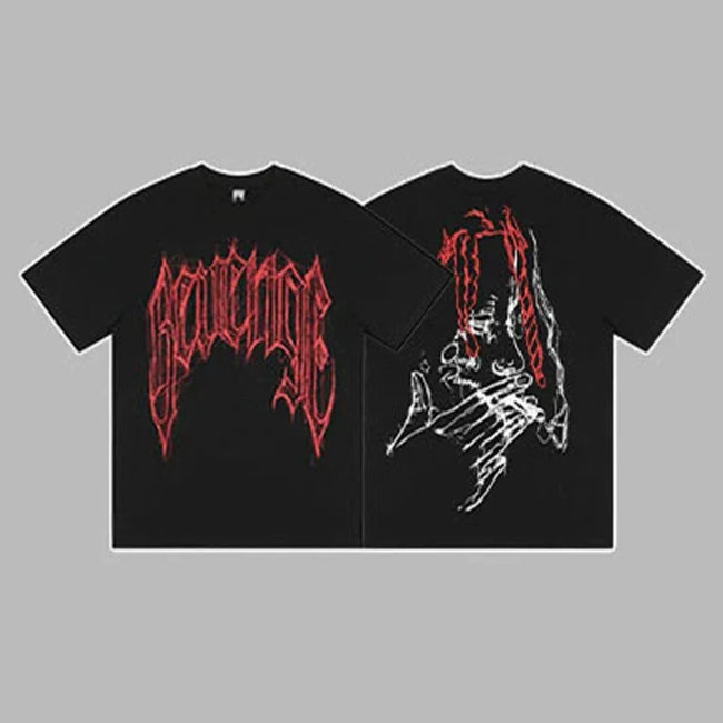 Revenge Arch Logo & Hand Portrait Graphic Short Sleeve T-Shirt Black Hover Image